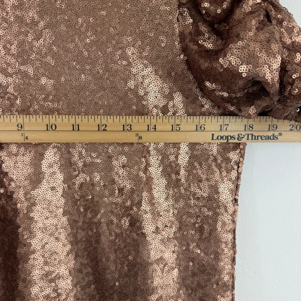 Abercrombie & Fitch Sequin Puff Sleeve Top Small Rose Gold Holiday Party Glam